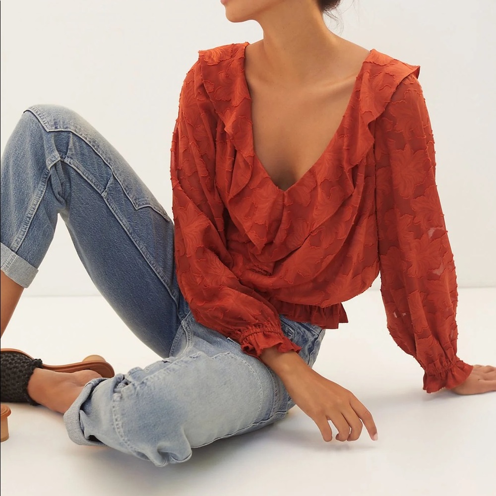 Anthropologie floral textured blouse